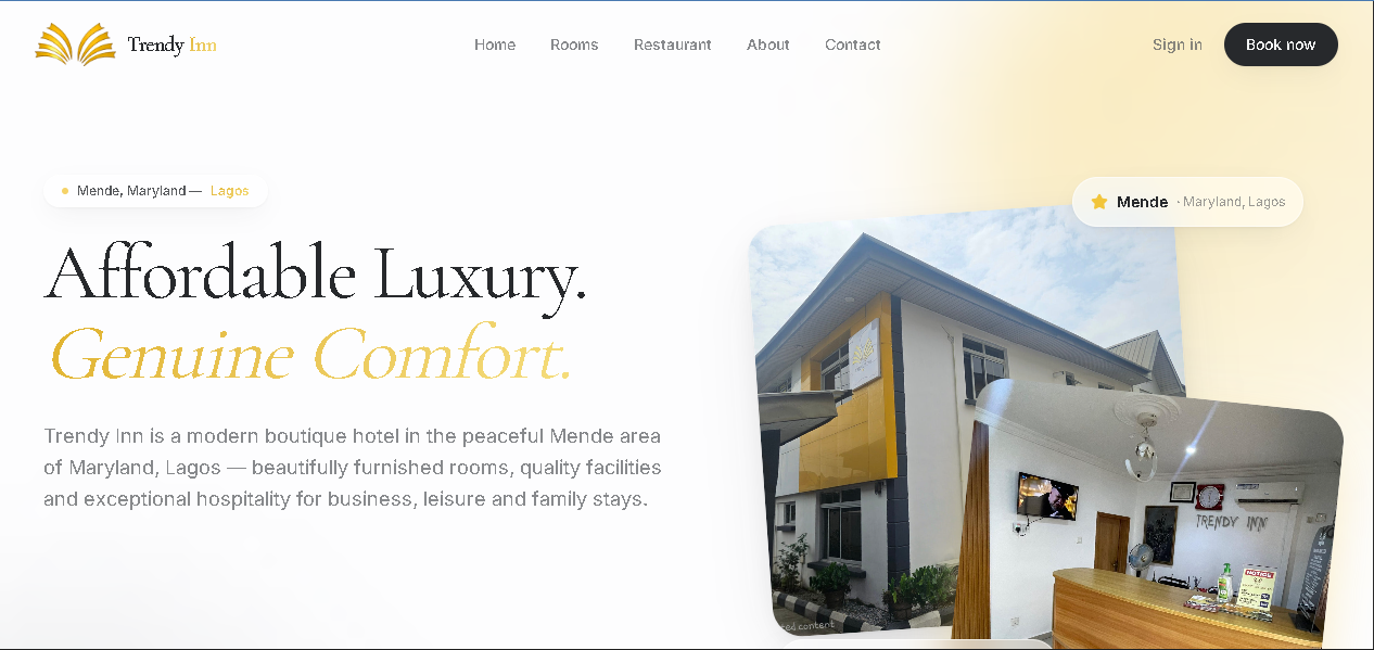 Trendy Inn website screenshot